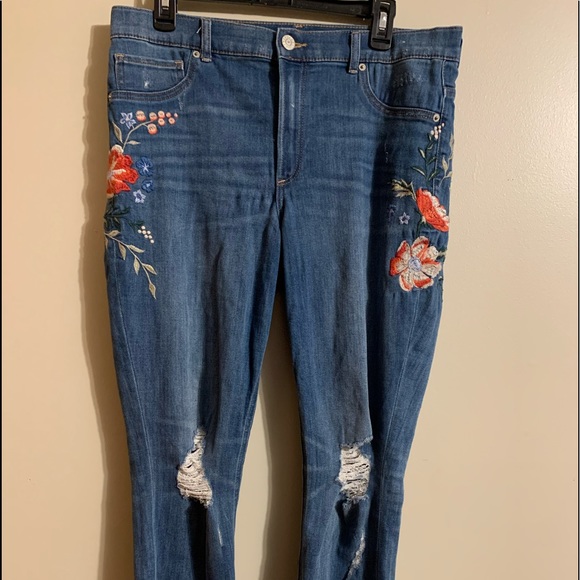 Express 12R skinny floral high rise/ripped jeans. - Picture 1 of 3